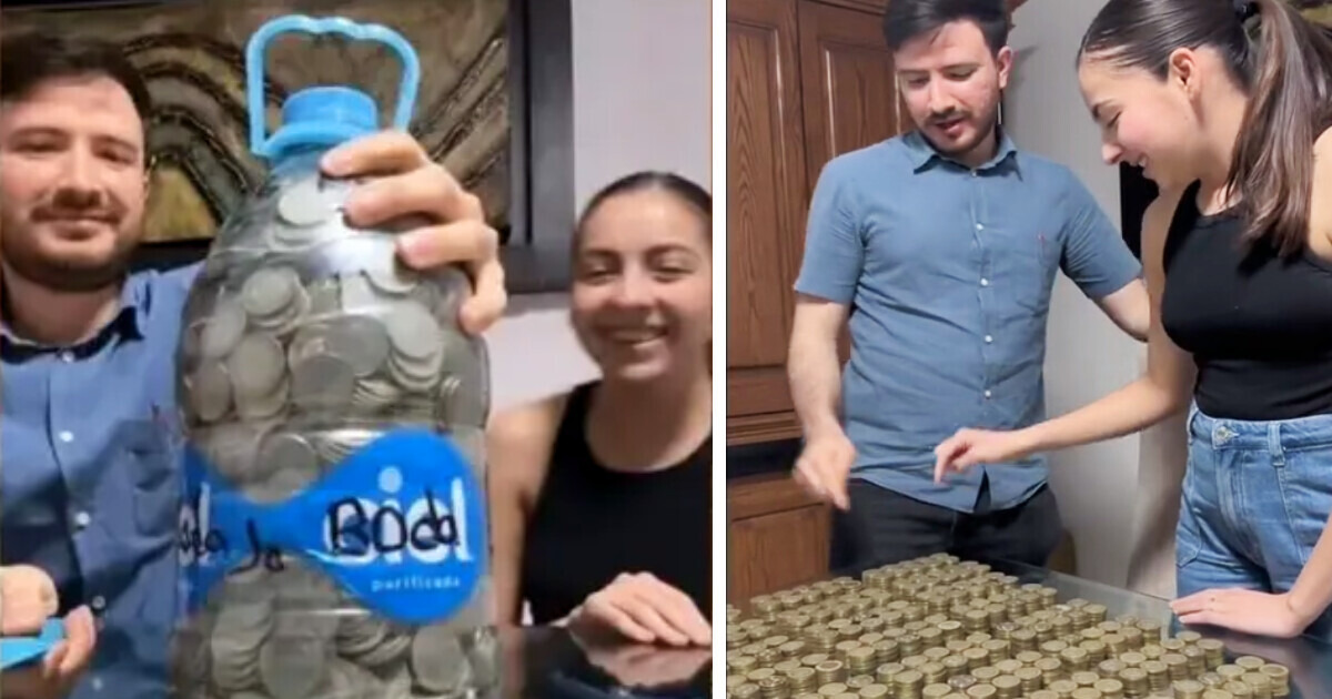 Madre regala galón de monedas a su hijo para la boda y la cifra los dejó con la boca abierta