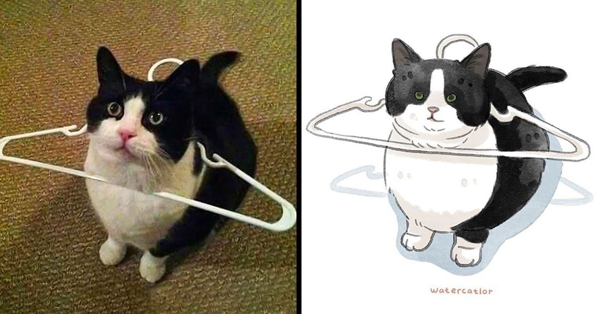 Una artista transforma las fotos más graciosas de gatos en acuarelas (y nos mataron de ternura)