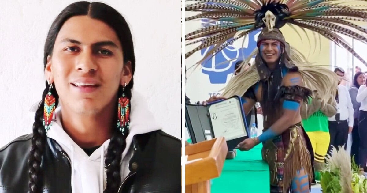 Joven acude a su graduación en traje prehispánico, lo alaban en redes