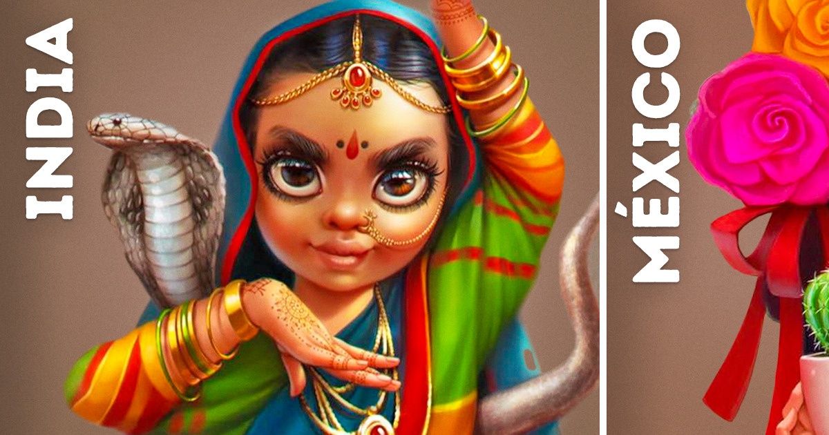 Ilustradora retrató a 10 niñas representando a sus países de origen y quedaron adorables Ilustradora retrató a 10 niñas representando a sus países de origen y quedaron adorables