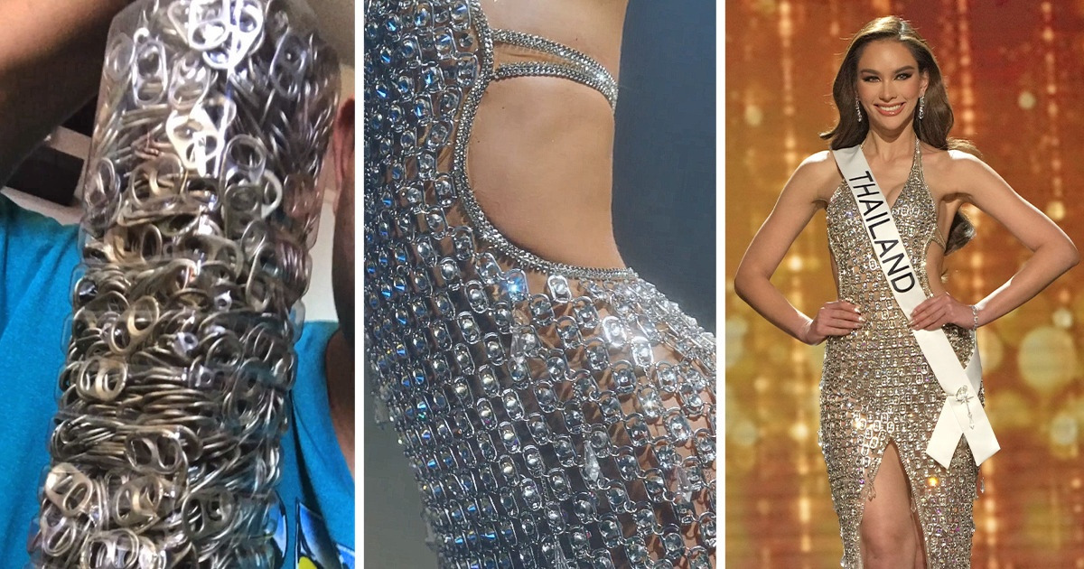 Miss Universo Tailandia lució un vestido hecho de lengüetas de latas para rendir homenaje a sus padres Miss Universo Tailandia lució un vestido hecho de lengüetas de latas para rendir homenaje a sus padres