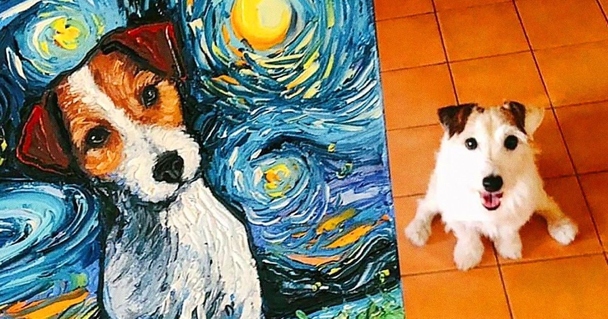 Artista inmortaliza mascotas en retratos al estilo de “La noche estrellada” Artista inmortaliza mascotas en retratos al estilo de “La noche estrellada”