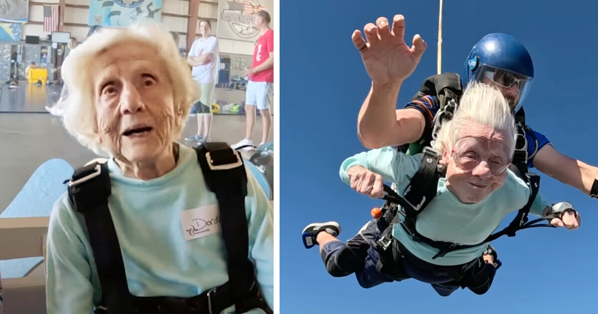 Abuela de 104 años se avienta de paracaídas y rompe récord mundial