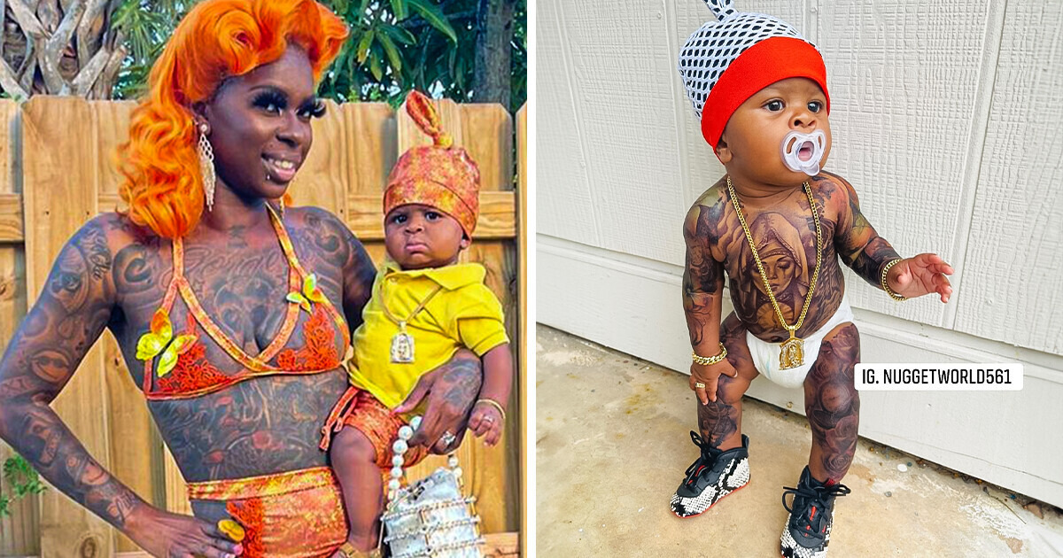 Madre llena de tatuajes el cuerpo de su bebé de meses y le llueven las críticas