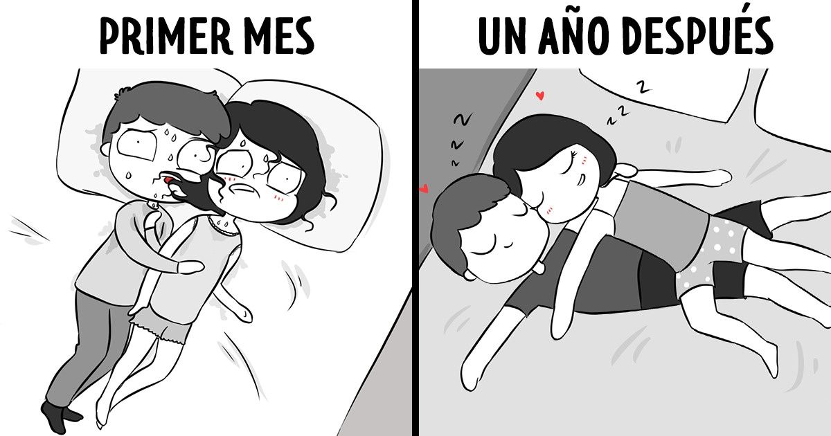 9 Cómics sobre cómo es la relación entre dos enamorados durante el primer mes de la relación y después de 1 año