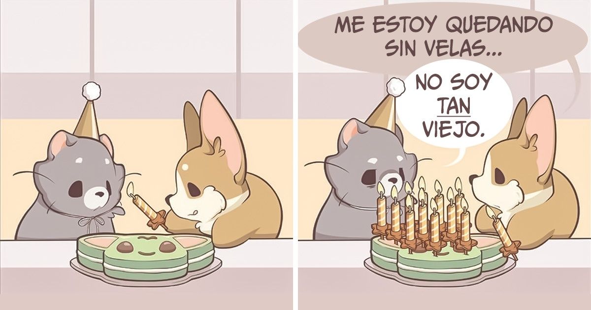 Artista ilustra situaciones entre una perrita corgi y un gato, y muestra que para la amistad no hay barreras Artista ilustra situaciones entre una perrita corgi y un gato, y muestra que para la amistad no hay barreras