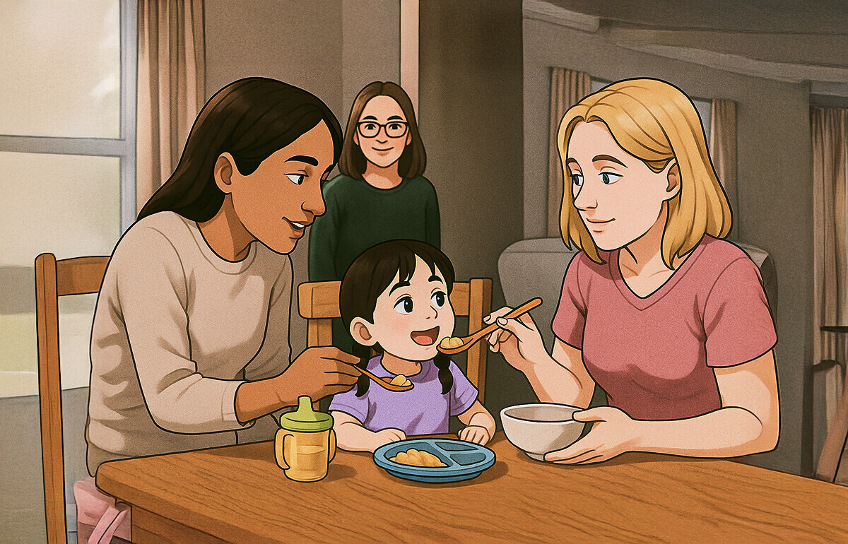 De amigas a mamás: la historia real de 3 mujeres que crían juntas a una niña