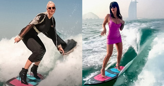 Una surfista se filma sobre las olas en tacones y usando su celular, e internet se pregunta si esto es posible