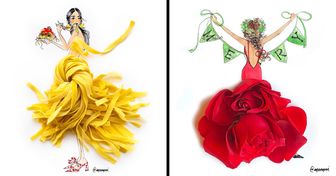 25 Dibujos de una ilustradora de moda que deja que las flores, alimentos y azulejos les den vida a sus atuendos